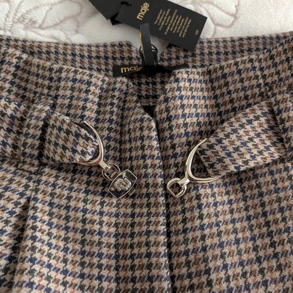 [NWT] Maje Jeling Brown Checked Houndstooth Mini Skirt w/Belt Sz FR 36 Small - Picture 7 of 13